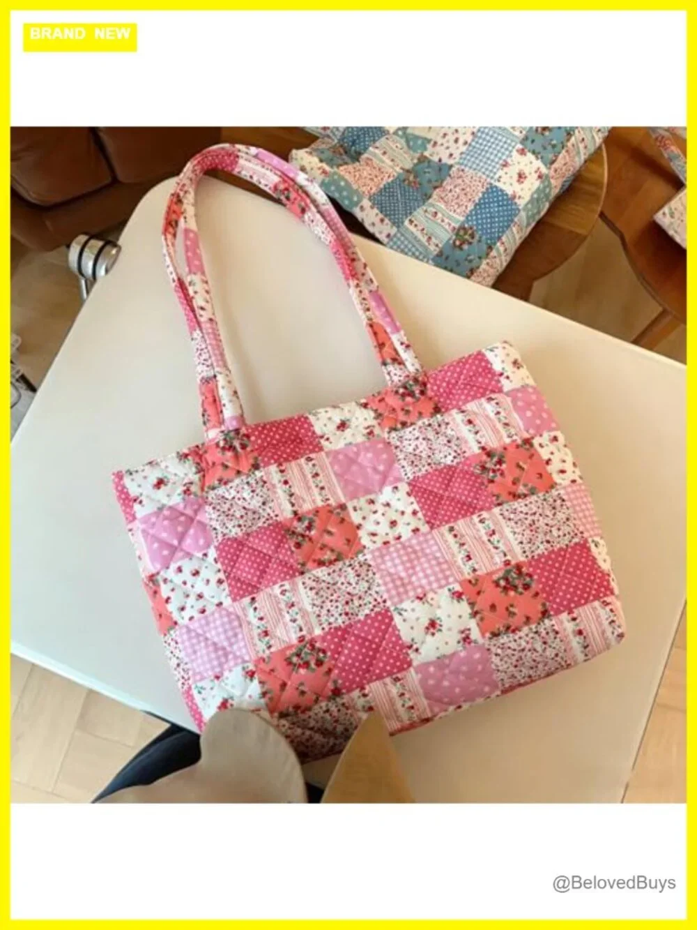 Quilted Cotton Floral Patchwork Tote Bag with Pockets